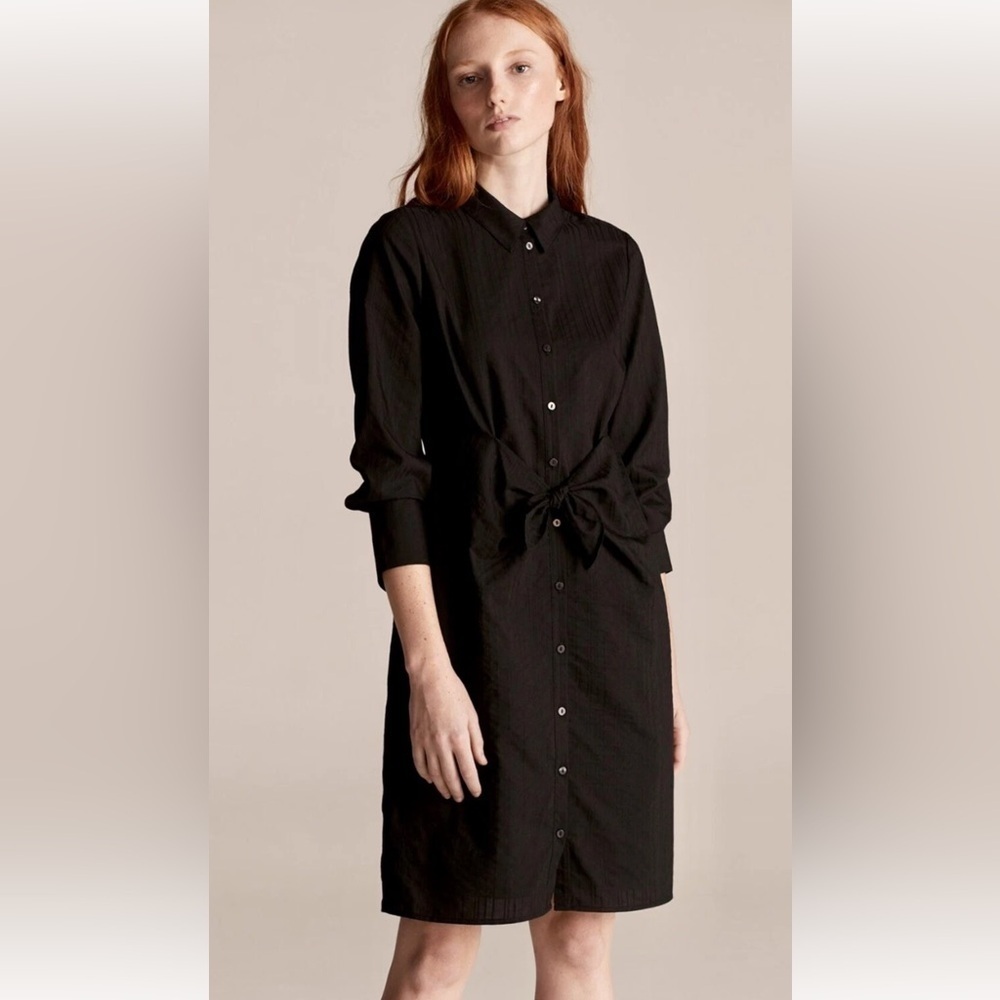 Rebecca Taylor Tailored Black Dobby Stripe Tie Waist Shirt Dress Size 2 preloved - Picture 13 of 16